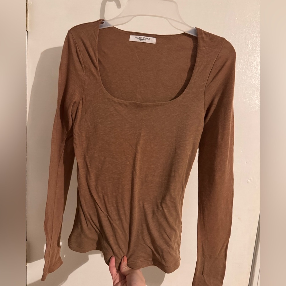 Project Social T Brown Long Sleeve Top